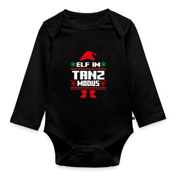 Elfe de Noël Noël Père Noël Danse Elfe - Body Bébé bio manches longues - noir - Devant