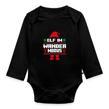 Christmas Elf Christmas Hiking Hiking Elf - Organic Longsleeve Baby Bodysuit - black - Front