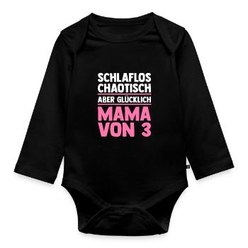 Mom of 3 children - Organic Longsleeve Baby Bodysuit - black - Front