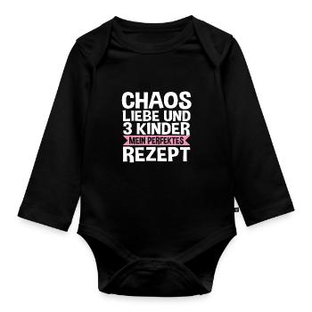 Mama Von 3 Kindern - Baby Bio-Langarm-Body - Schwarz - Vorne