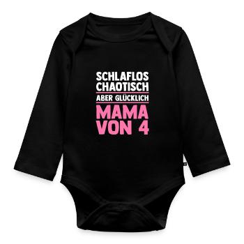 Mom of 4 children - Organic Longsleeve Baby Bodysuit - black - Front