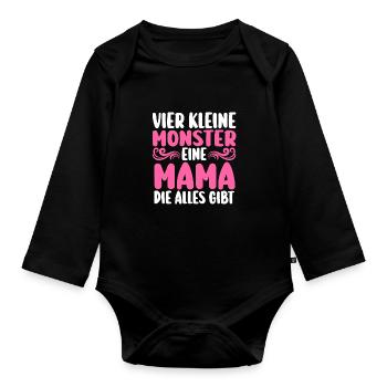 Mom of 4 children - Organic Longsleeve Baby Bodysuit - black - Front