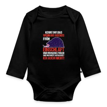 Faulenzer Langschläfer Motivation Igel - Baby Bio-Langarm-Body - Schwarz - Vorne