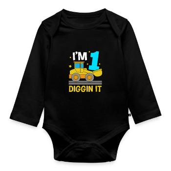 Children's birthday party construction site - Organic Longsleeve Baby Bodysuit - black - Front
