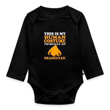 Orangutan - Organic Longsleeve Baby Bodysuit - black - Front
