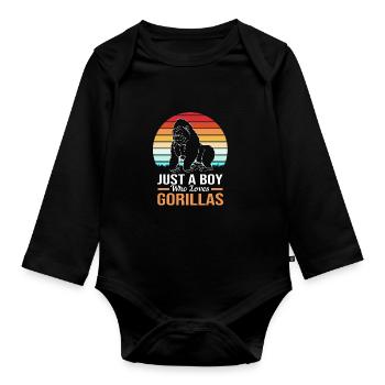 Gorilla - Organic Longsleeve Baby Bodysuit - black - Front