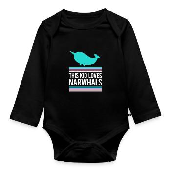 Narwhal - Organic Longsleeve Baby Bodysuit - black - Front