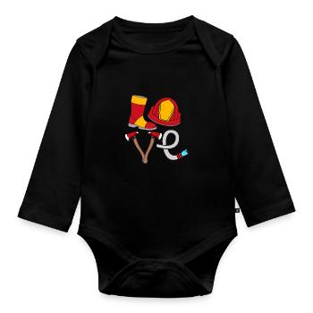 Firefighter Fire Brigade - Organic Longsleeve Baby Bodysuit - black - Front