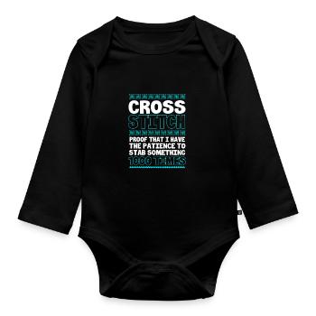 Cross Stitch - Organic Longsleeve Baby Bodysuit - black - Front