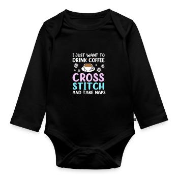 Cross Stitch - Organic Longsleeve Baby Bodysuit - black - Front
