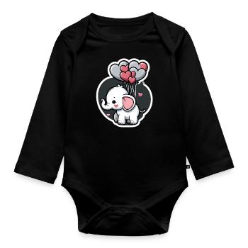Cute baby elephant with heart balloon elephant mom - Organic Longsleeve Baby Bodysuit - black - Front