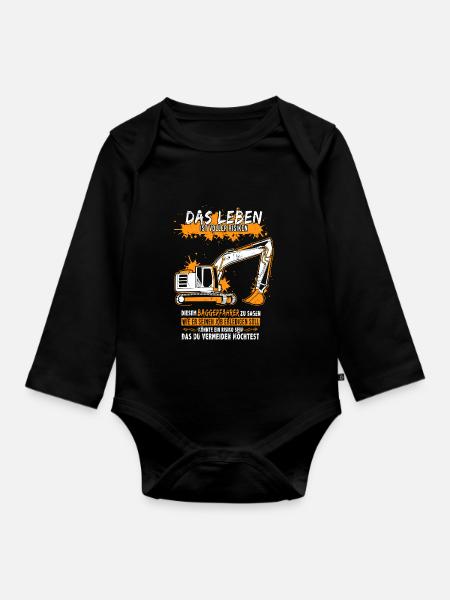 Baggerfahrer mit Bagger - Baby Bio-Langarm-Body - Schwarz