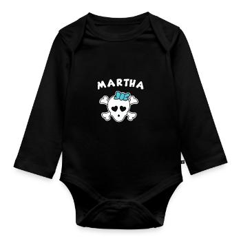 Pirate Martha Design for Girls and Women - Organic Longsleeve Baby Bodysuit - black - Front