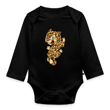 Leopard Safari Savanne Afrika - Baby Bio-Langarm-Body - Schwarz - Vorne