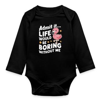 Flamingo Tier Rosa - Baby Bio-Langarm-Body - Schwarz - Vorne