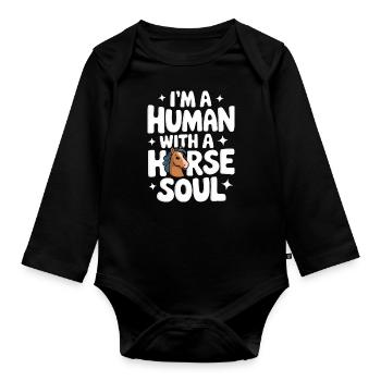Horse Horse Riding Horse Riding Jumping - Organic Longsleeve Baby Bodysuit - black - Front