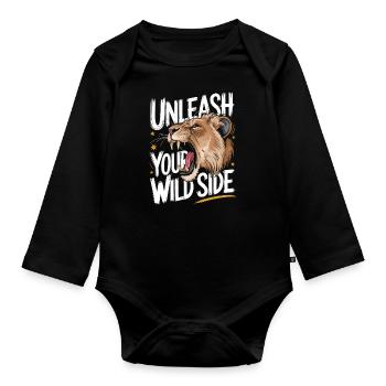 Lion Lion Animal Africa - Organic Longsleeve Baby Bodysuit - black - Front