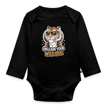 Tiger Tier Zoo Wildtier - Baby Bio-Langarm-Body - Schwarz - Vorne