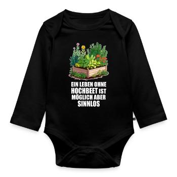 Hobbygärtner, Hochbeet, Garten, Pflanzen, Gemüse - Baby Bio-Langarm-Body - Schwarz - Vorne
