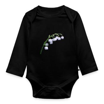 Cadeau de printemps fleur de muguet - Body Bébé bio manches longues - noir - Devant