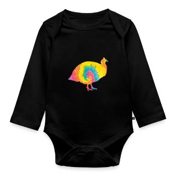 Hühner Hahn Perlhuhn - Baby Bio-Langarm-Body - Schwarz - Vorne