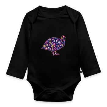 Hühner Hahn Perlhuhn - Baby Bio-Langarm-Body - Schwarz - Vorne