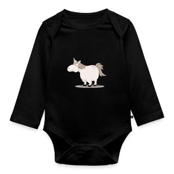 Thick cute unicorn - Organic Longsleeve Baby Bodysuit - black - Front