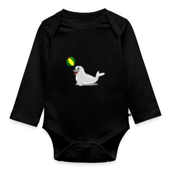Phoque rieur avec boule - Body Bébé bio manches longues - noir - Devant