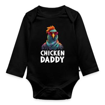 Chicken Daddy Huhn Landwirt Bauer Hahn Gockel - Baby Bio-Langarm-Body - Schwarz - Vorne