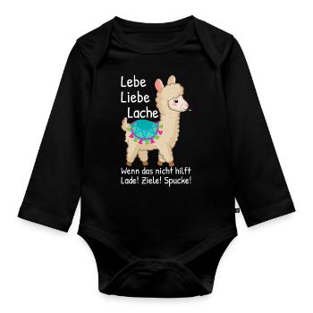 Lebe Liebe Lache wenn das nicht Alpaka Sprüche - Baby Bio-Langarm-Body - Schwarz - Vorne