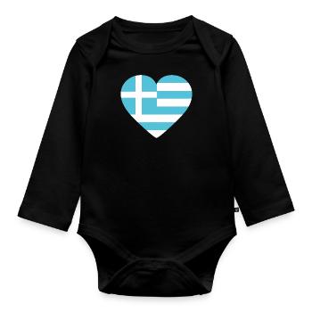 Greece Heart Flag - Organic Longsleeve Baby Bodysuit - black - Front
