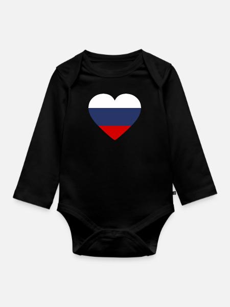 Drapeau du coeur de la Russie - Body Bébé bio manches longues - noir