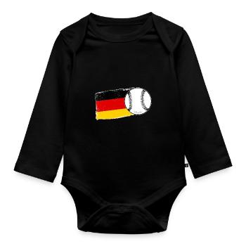Baseballspieler Deutsche Flagge Baseball - Baby Bio-Langarm-Body - Schwarz - Vorne