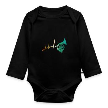 Horn player heartbeat French horn - Organic Longsleeve Baby Bodysuit - black - Front