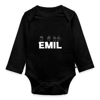 Gebärdensprache Emil - Baby Bio-Langarm-Body - Schwarz - Vorne