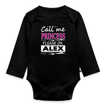 Je m’appelle Alex Je suis Alex Princess Gift - Body Bébé bio manches longues - noir - Devant