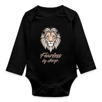 Löwe minimalistisch geometrisch furchtlos Spruch - Baby Bio-Langarm-Body - Schwarz - Vorne