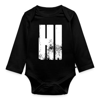 Hi - weiss - Baby Bio-Langarm-Body - Schwarz - Vorne