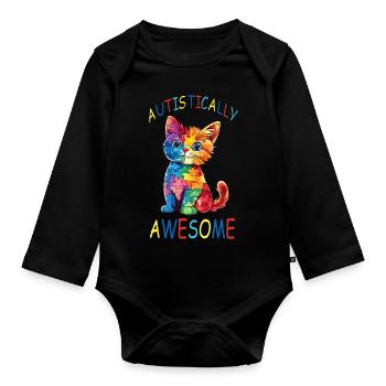 Autistically Awesome Autism Cat - Organic Longsleeve Baby Bodysuit - black - Front