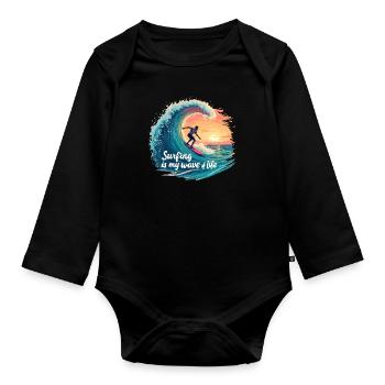 Le surf est ma vague de vie – Surfer & Ocean - Body Bébé bio manches longues - noir - Devant