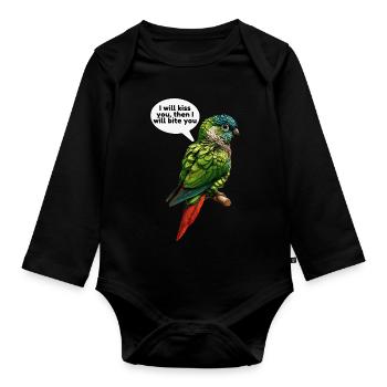 Funny Green Cheeked Conure Design - Organic Longsleeve Baby Bodysuit - black - Front