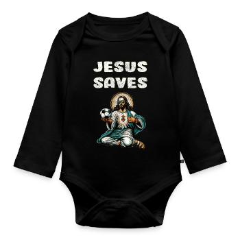 Jesus Fußball Geschenk Lustiger Fußballgott Jesus Zitat - Baby Bio-Langarm-Body - Schwarz - Vorne