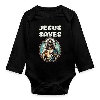 Jesus Fußball Geschenk Lustiger Fußball Gott Jesus Zitat - Baby Bio-Langarm-Body - Schwarz - Vorne