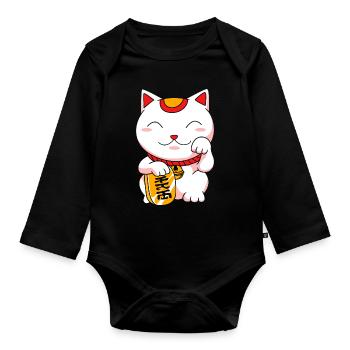 Porte-bonheur Maneki Neko Japon - Body Bébé bio manches longues - noir - Devant