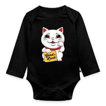 Porte-bonheur Maneki Neko Japon - Body Bébé bio manches longues - noir - Devant