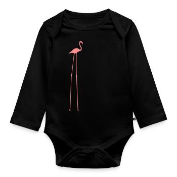 Flamingo with long legs - Organic Longsleeve Baby Bodysuit - black - Front