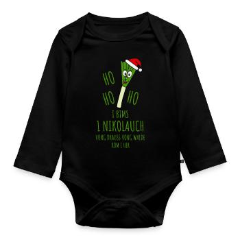Ugly Christmas Nikolauch - Baby Bio-Langarm-Body - Schwarz - Vorne