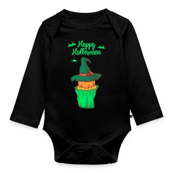 Halloween Cupcake Muffin Kuchen Backen Süßigkeiten - Baby Bio-Langarm-Body - Schwarz - Vorne