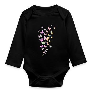 Butterflies - Organic Longsleeve Baby Bodysuit - black - Front