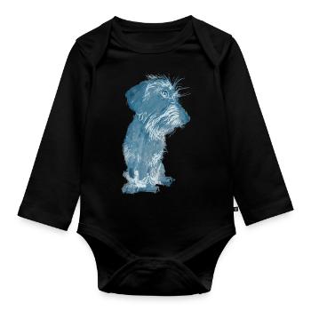Rough-haired dachshund puppy watercolor - Organic Longsleeve Baby Bodysuit - black - Front